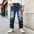 thumbnail image 6 of MEZZALL Boys Distressed Jeans High Street Fashion Casual Long Pants Kids Comfortable Stretch Denim Trousers Spring Autumn Leisure Toddler Solid Color Athletic Simple Slacks, 6 of 9