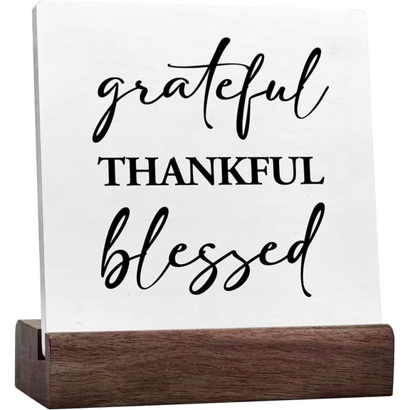 Grateful Thankful Blessed Ceramic Table Sign Desk Decor,Rustic Inspirational Ceramic Plaque Sign Desk Decor For Home Dining Room Office Shelf Table Decor Decorations