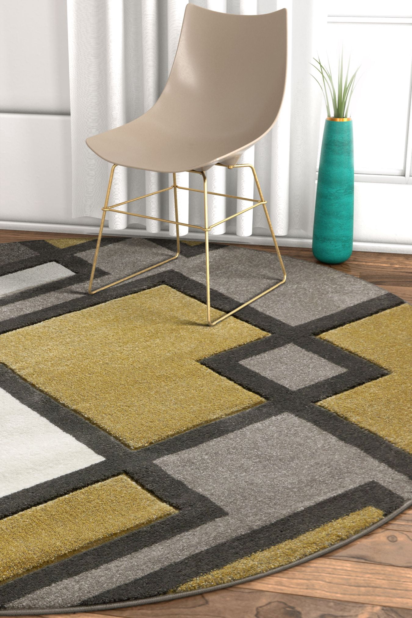 Uptown Squares Golden Yellow Modern Geometric Comfy Casual Hand Carved ...