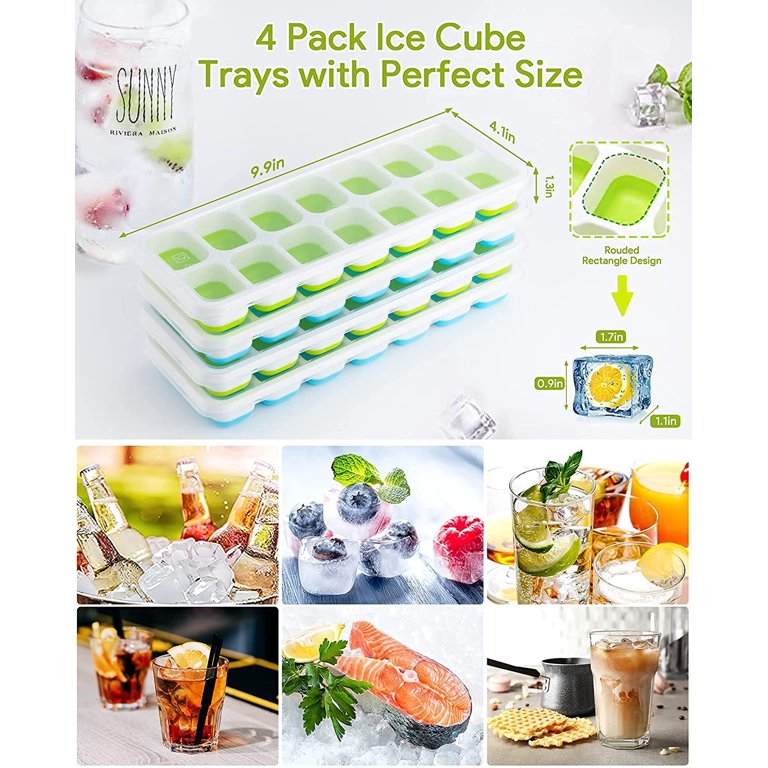 Silicone Ice Cube Mold with Lid 4 Pack Ice Cubes BPA BPA Free Stackable Ice  Cube Tray Baby Porridge Whiskey Green​​​ 