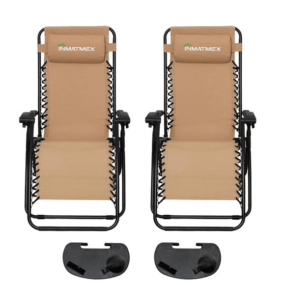 Camastro Gravedad Cero Beige Plegable Duo INMATMEX Ideal Para Exteriores Jardín y Alberca INMATMEX Camastro Plegable Gravedad Cero Beige Duo