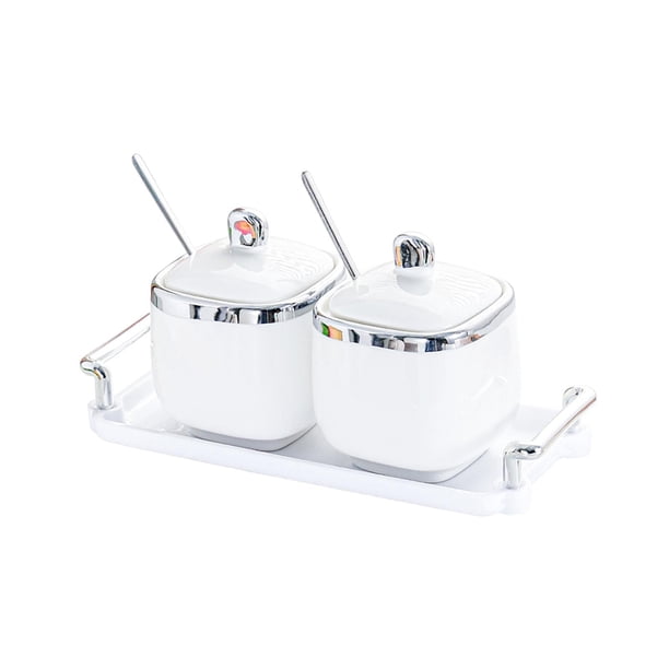 Recipiente para condimentos, especias, multiusos, para aperitivos, sal y azúcar. 2 tarros de plata