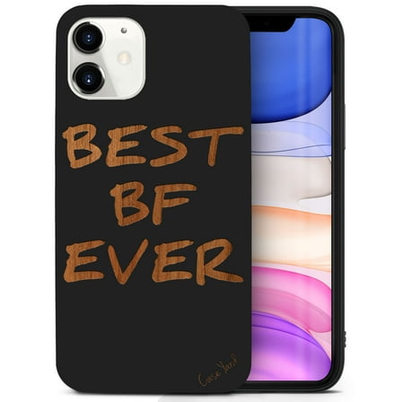 Case Yard Wooden Case for iPhone-11 Soft TPU Silicone cover Slim Fit Shockproof Wood Protective Phone Cover for Girls Boys Men and Women Supports Wireless Charging Best BF Ever Design