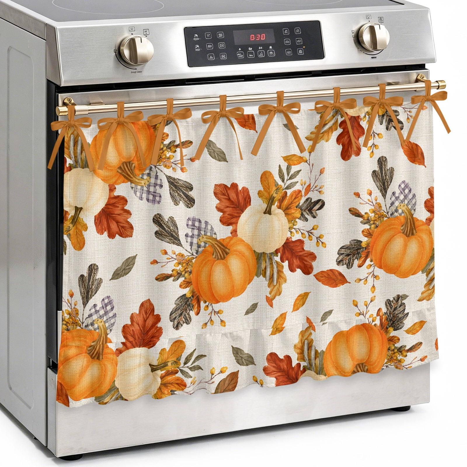 Orange Pumpkins Fall Oven Skirt Curtain Kitchen Stove Skirt Cover with Tie Top Botanical Thanksgiving Harvest Decorative Cabinet Cover Dishwasher Curtain for Farmhouse Decor 32x24 Inch