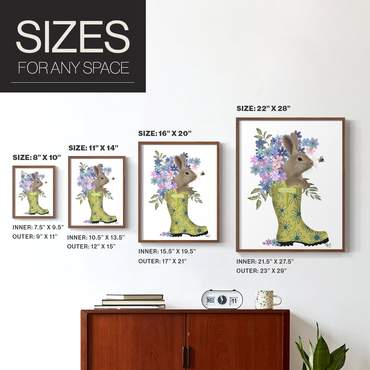 Welly Bunny And Bee Framed Print in Brown Solid Wood 8 x 10 Framed Print