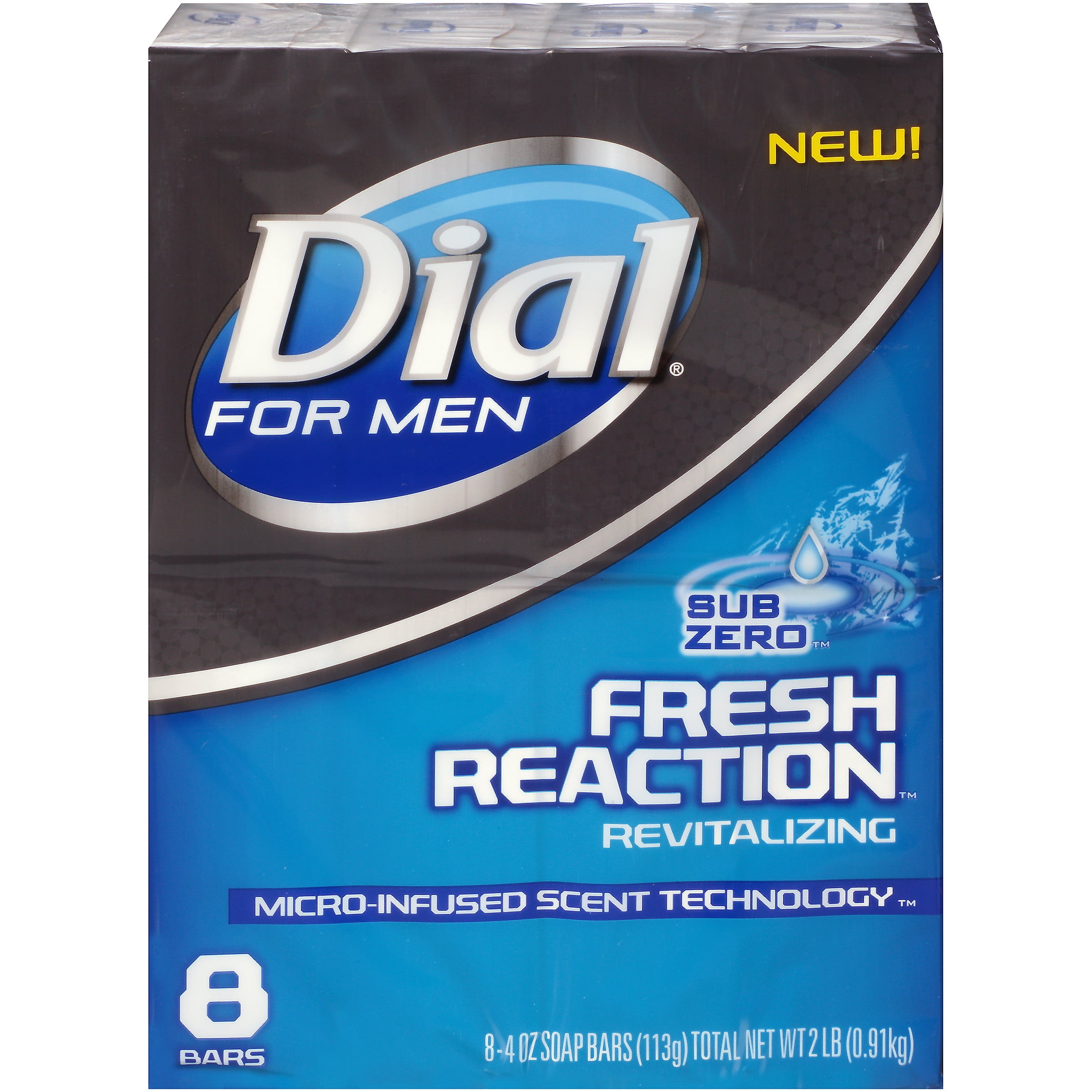 Dial for Men Bar Soap, Fresh Reaction Sub Zero, 4 Ounce Bars, 8 Count