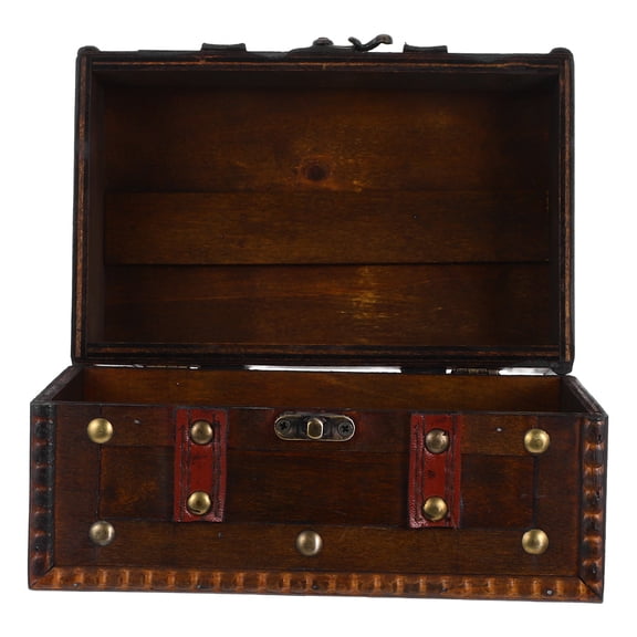 WEAVILUX Large Dark Brown Wooden Treasure Chest Decorative Storage Box for Home Decor and Themed Events, 1 Set