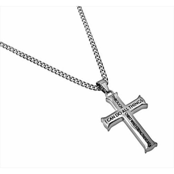 Spirit And Truth Jewelry 125990 Necklace Iron Cross I Can Do All Things Phil 4 13 20 In.