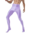 thumbnail image 3 of inlzdz Mens Oil Shiny High Waist Pantyhose Solid Color Stretchy Footed Leggings Yoga Pants Light Purple XL, 3 of 6