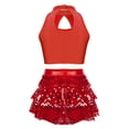 thumbnail image 2 of iEFiEL Girls 2Pcs Dance Outfit Sparkle Sequins Crop Top with Ruffles Skirted Shorts Carnival Performance Costume Red 8, 2 of 5
