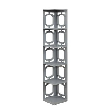 Pemberly Row Five-Tier Modern MDF Wood Corner Bookcase in Gray