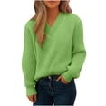 thumbnail image 2 of Vivianyn HD Women's Waffle Knit V Neck Sweater, Long Sleeve Casual Knit Pullover,Green,Size S-L, 2 of 6