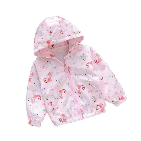

EHTMSAK Toddler Baby Boy Girl s Cartoon Print Outerwear Children Long Sleeve Pockets Zip Up Coat Hooded Fall Winter Jacket Pink 2Y-8Y 130