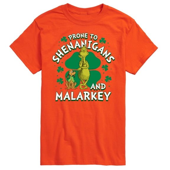 Dr. Suess - The Grinch - Prone To Shenanigans Malarkey - St Patrick's Day - Men's Short Sleeve Graphic T-Shirt