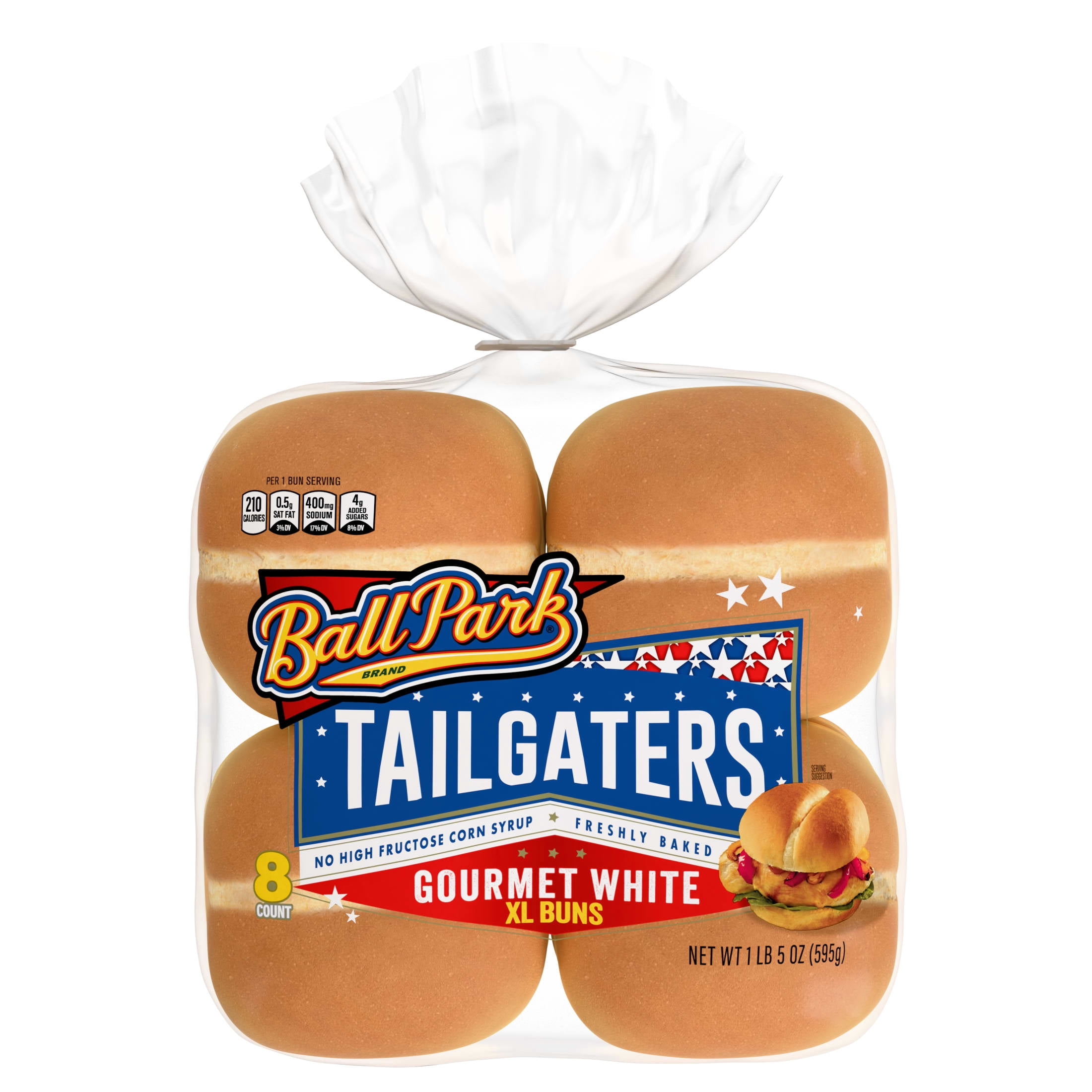 Ball Park Tailgaters Gourmet Extra Large Buns, 8 count, White Hamburger Buns, 21 oz Bag