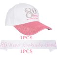 thumbnail image 5 of MEANT2TOBE 80th Birthday White/Pink Gifts for Women, Sash, Hat & Decorations, 5 of 9