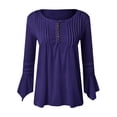 thumbnail image 4 of Women T-Shirts Spring Summer 3/4 Bell Sleeve V-Neck Pleated Solid Color Button T-Shirt Leisure Outdoor Steetwear Female Dailywear, 4 of 5