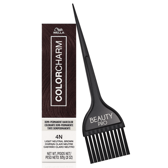4N Light Neutral Brown, Wella ColorCharm Demi-Permanent Creme Hair Color 2 oz Beauty Pro Brush