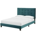 thumbnail image 1 of Contemporary Modern Urban Designer Bedroom Twin Size Platform Bed Frame, Velvet Fabric, Blue, 1 of 5