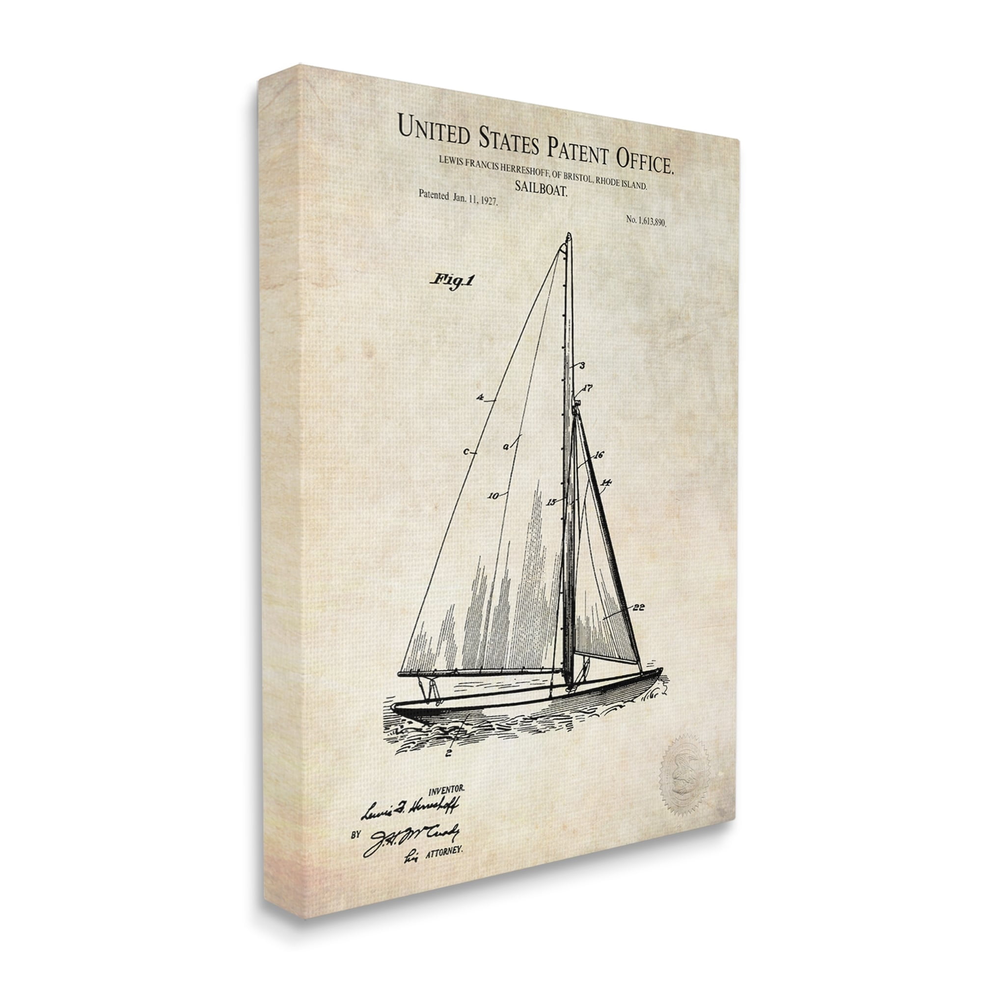 Stupell Industries Vintage Sailboat Watercraft Technical Design Diagram Canvas Wall Art, 24 x 30, Design by Karl Hronek