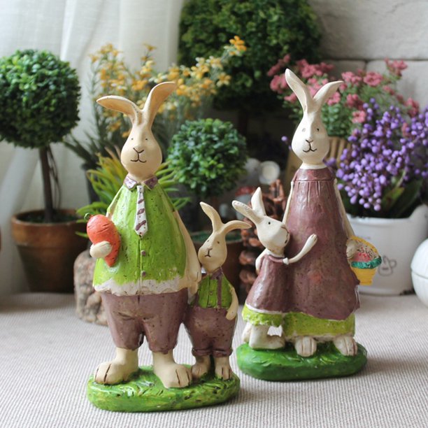 Rabbit Family Ornaments Miniature Figurine Cute Bunny Resin Statues Lawn Garden Decor Nordic Home Office Desktop Decoration1China He Qiyong unisex