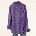 thumbnail image 5 of Women Lapel Collar Shirt, Fashion Heart Print Long Sleeve Button Down Tops, Loose Fits Versatile Blouses with Pockets，Purples,L, 5 of 7