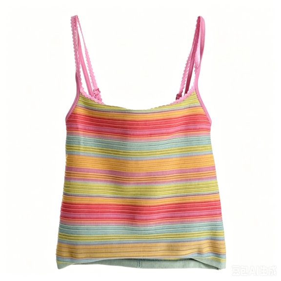 Qiopertar Womens Crop Tops Spaghetti Strap Striped Ribbed Knitted Cute Fashion Casual Summer Sleeveless Square Neck Tight Tank Top, M