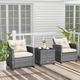 thumbnail image 1 of Costway 3PCS Patio Rattan Furniture Bistro Set Cushioned Sofas Side Table Armrest Beige,Mix Gray, 1 of 10