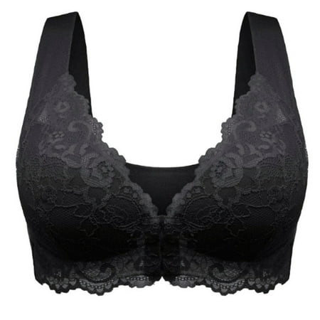 

Front Closure Bra with Floral Lace Lift Stretch 5D Shaping Seamless Bra Push up Full Coverage Underwear for Big Cup XL Black
