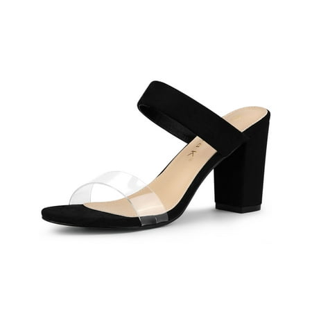 

Allegra K Women s Dual Clear Strap Chunky Heels Mules Slides Sandals