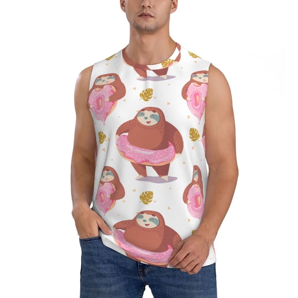 Fotbe Sloth with Donuts1 Men's Camiseta sin Mangas Estampada para Hombres, Playera Casual para Gimnasio, Entrenamiento, Playa-Large