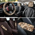 thumbnail image 4 of Pzuqiu Leopard Print Automobile Interior Sets Car Seat Covers Full Set Steering Wheel Seat Belt Coasters Head Rest Covers Arm Rest Cushion Pad Keychain 14 Pieces Set Gift for Women Men Easy Install, 4 of 7