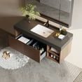 thumbnail image 6 of 48" Floating Bathroom Vanity with Sink, Modern Wall Mounted Vanity Bathroom Storage Cabinet with V-Shaped Fluted Drawers Door, Ceramic Basin, Open Shelf, Walnut, 6 of 6