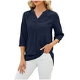 thumbnail image 2 of GaThRRgYP Summer Tops,Women's Tops Short Sleeve T Shirts Blouse,Women's Summer Solid Lace V-neck Bubble Short Sleeve Solid T-shirt Top, 2 of 4