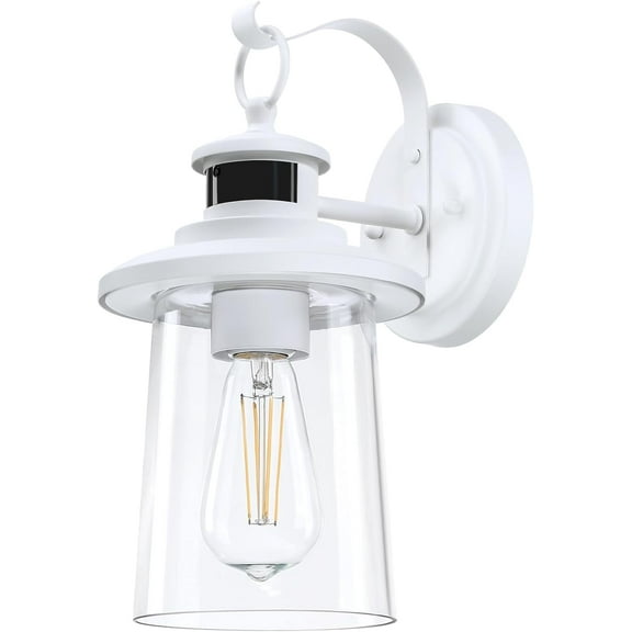 Revtronic Motion Sensor Outdoor Wall Lantern, Modern Dusk to Dawn Porch Wall Lighting Sconce, Matte White