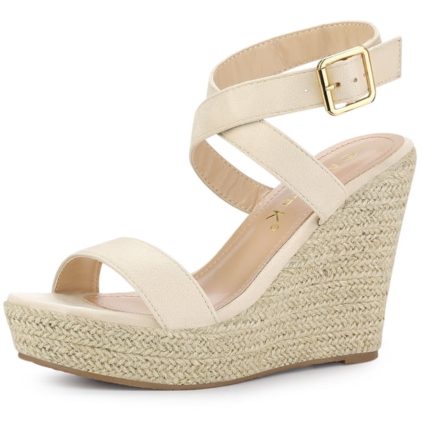 Sandalias de Tacón de Cuña Allegra K con Tirantes Cruzados Beige 40