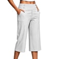 thumbnail image 5 of Linen Capri Pants Women 2026 Spring Summer Casual Lightweight Petite Elastic Waist Straight Leg Capris with Pockets White L, 5 of 8