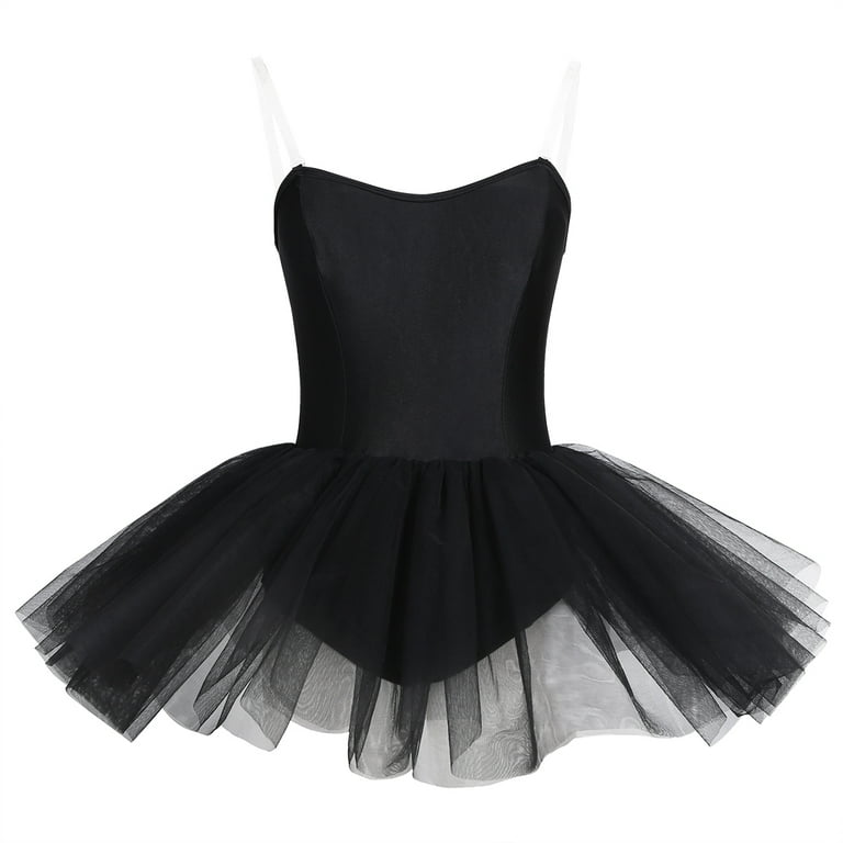 YONGHS Womens Fluffy Ballet Dance Dress Black Swan Lake Leotard