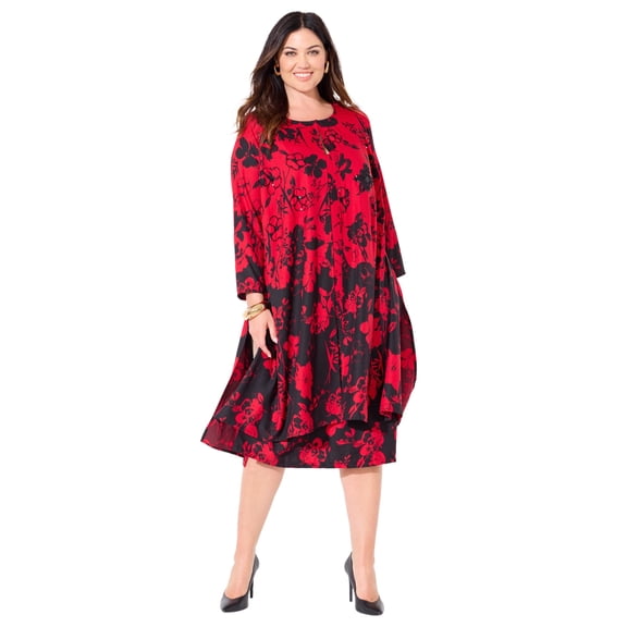 Catherines Women's Plus Size Modern Floral Jacket & Dress Duet