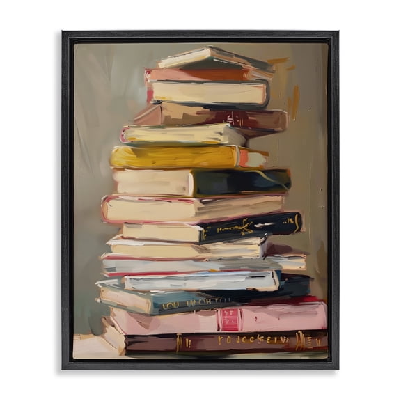 Stupell Industries Cottage Well Loved Bookstack Black Floating Frame Canvas Art, 17 x 21, by LSR Design Studio