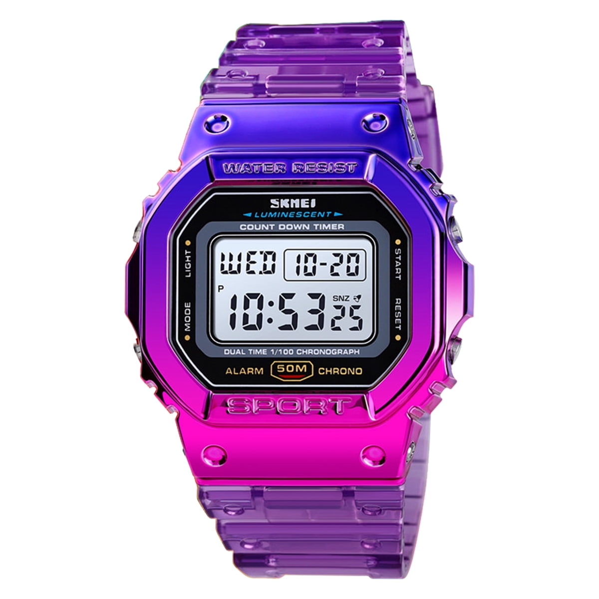 SKMEI Digital Sports Watch for Men Women, Gradient Color Silicone Plating Digital Electronic Waterproof Sports Wristwatches Casual Watch Student Watches