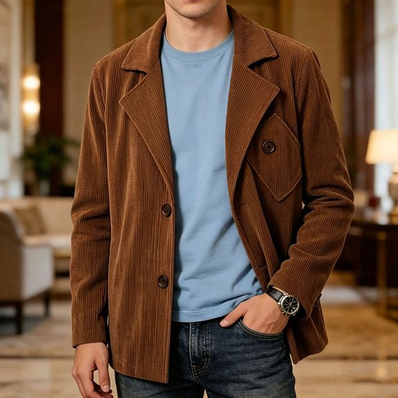 LYSMORA 2026 Men's Notch Lapel Button Down Casual Jacket, Multi Patch Pockets Long Sleeve Loose Outerwear Daily Street Travel Light Business Coat