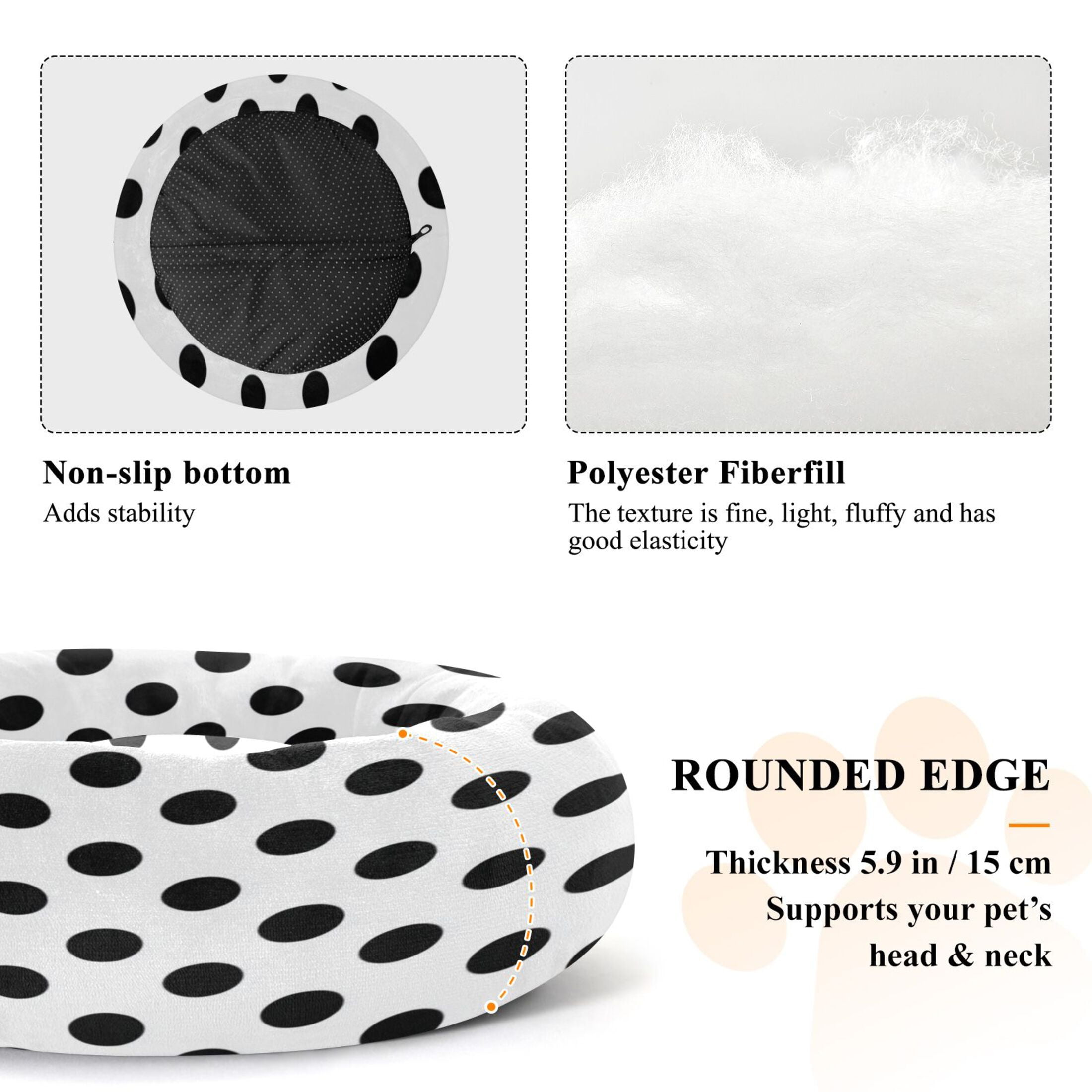 Iauyy Pet Couch Donut Cat Bed for Indoor Cats/Small Dogs Washable & Machine with Non-slip Bottom Calming Cat Furniture, Black and White Dot (XS)