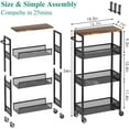 thumbnail image 3 of Slim Storage Cart 4 Tier Fruit and Vegetable Baskets for Kitchen Small Space, Narrow Rolling Cart on Wheels with Wooden Top and Metal Handle for Pantry, Bathroom, Laundry Room, 3 of 6