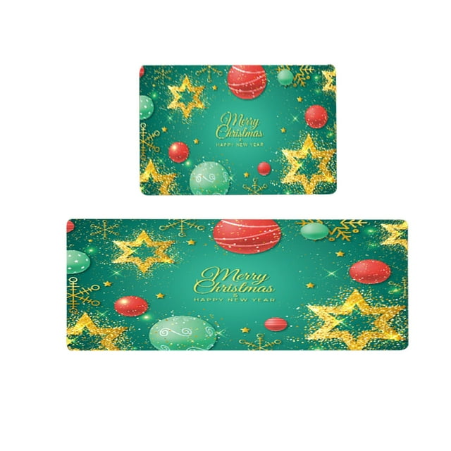 Non Kitchen Mat Runner Rug Set - 2 Piece Merry Christmas Snowman Doormats with Rubber Backing for Indoor Floors