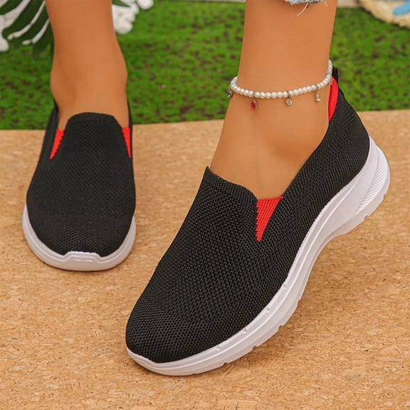 Women's Walking Shoes, Women Orthopedic Casual Sneakers with Arch Support and Breathable Knit Design, Slip on Lightweight Non Slip Shoes for Travel Vacation