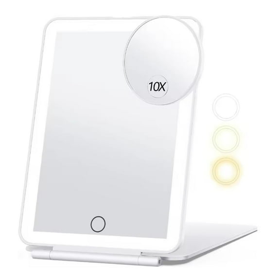 Rechargeable Makeup Mirror with 3 Color Lights for Travel, Vanity Cosmetic Mirror with LED Portable Handheld