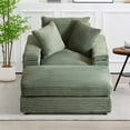 thumbnail image 2 of BUIORD Uptown Modern Corduroy Solid Wood Single Sofa Storage Accent Chair with Ottoman and Pillow, Army Green, 2 of 7