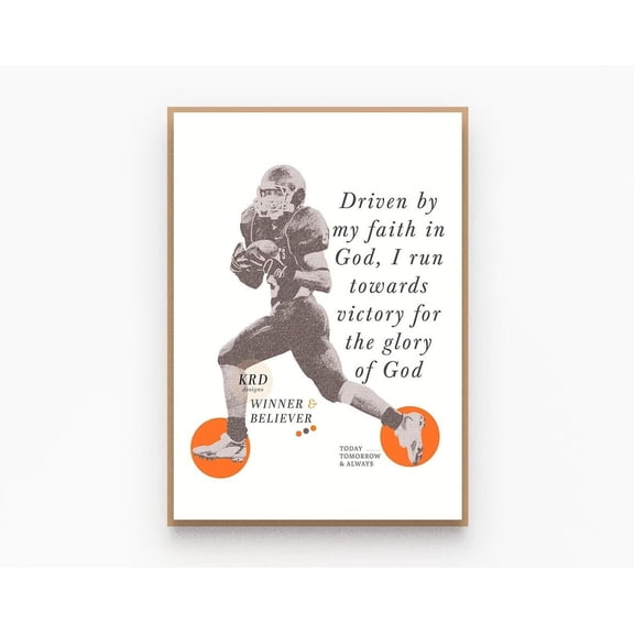 Retro Christian Football Poster, Biblical Faith Affirmation Wall Art, Christian Sports Athlete Artwork, Inspirational Bible Quotes Wall Art, Modern Wall Decor, 8x12 UNFRAMED