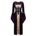 thumbnail image 1 of JGGSPWM Robe Longue à Manches Longues Évasées Col Carré Dentelle Vintage Renaissance Médiévale Shapewear Violet G, 1 of 4
